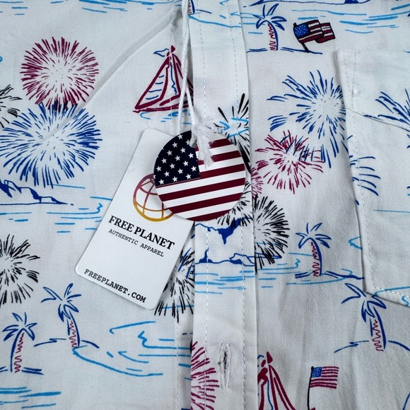 NWT Free Planet Mens Size XL Sailing Americana Short‎ Sleeve 100% Cotton Shirt - Picture 4 of 13